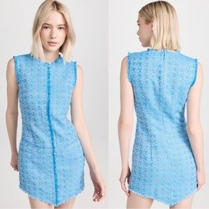 STAUD Crystal Tweed Boucle Fringe Sleeveless Mini Dress Pacific Blue Size 2 NEW